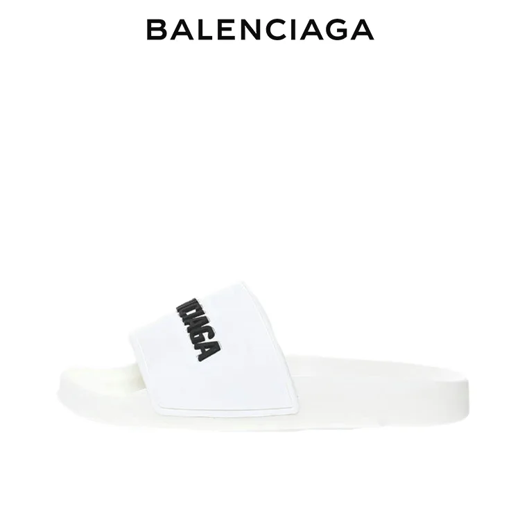 BALENCIAGA巴黎世家POOL品牌標識時尚休閒涼拖鞋 白色 男女同款