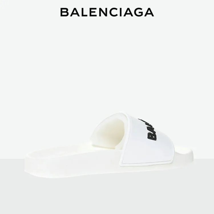 BALENCIAGA巴黎世家POOL品牌標識時尚休閒涼拖鞋 白色 男女同款