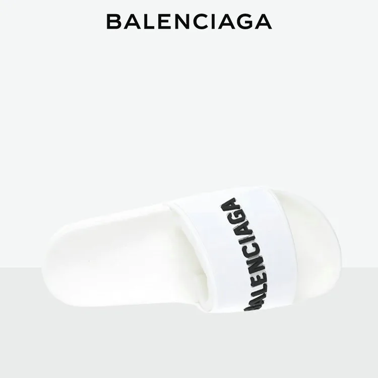 BALENCIAGA巴黎世家POOL品牌標識時尚休閒涼拖鞋 白色 男女同款