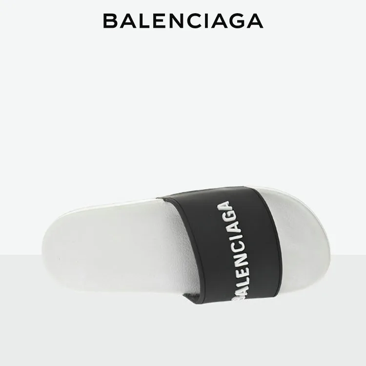 BALENCIAGA巴黎世家POOL品牌標識時尚休閒涼拖鞋 白黑 男女同款