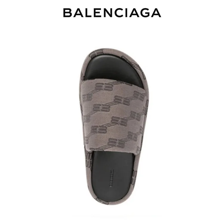 BALENCIAGA巴黎世家鎖扣滿印LOGO厚底涼拖鞋 男女同款