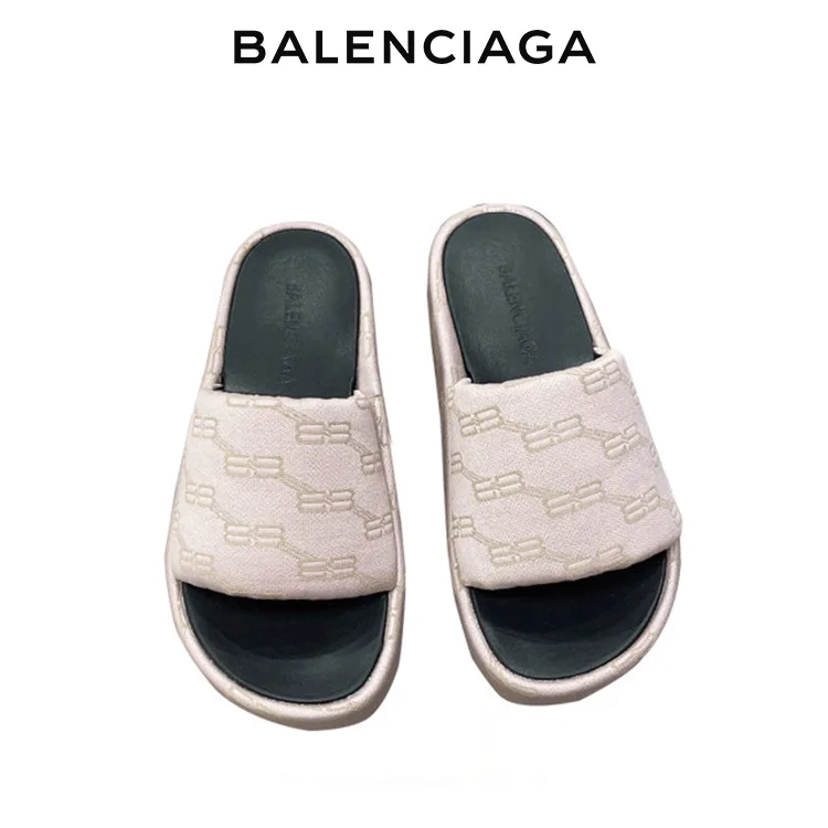 BALENCIAGA巴黎世家鎖扣滿印LOGO厚底涼拖鞋 男女同款