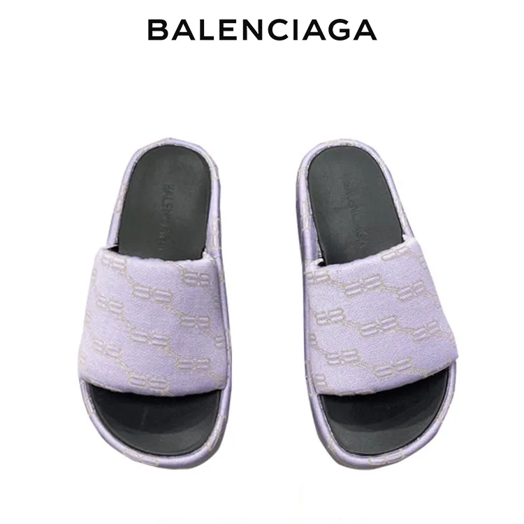 BALENCIAGA巴黎世家鎖扣滿印LOGO厚底涼拖鞋 男女同款