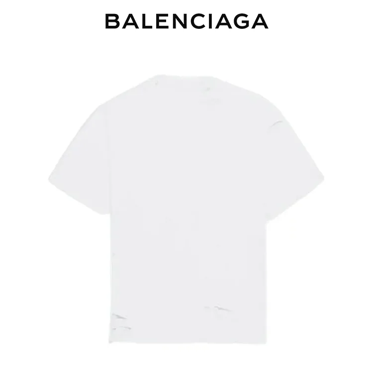 BALENCIAGA巴黎世家破洞做舊字母LOGO圓領短袖T恤