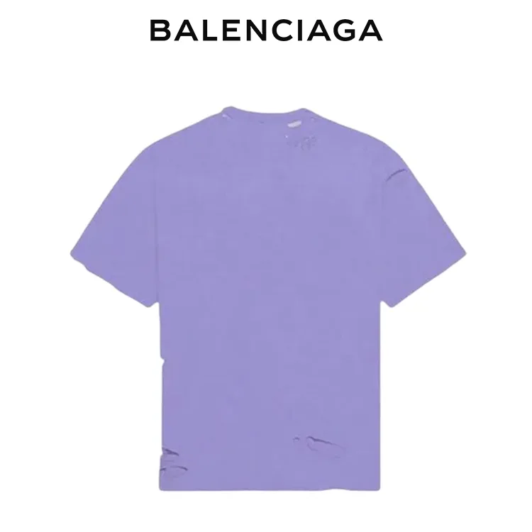 BALENCIAGA巴黎世家破洞做舊字母LOGO圓領短袖T恤