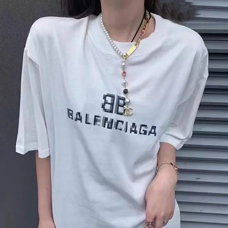 BALENCIAGA巴黎世家BB模糊馬賽克字母LOGO短袖T恤