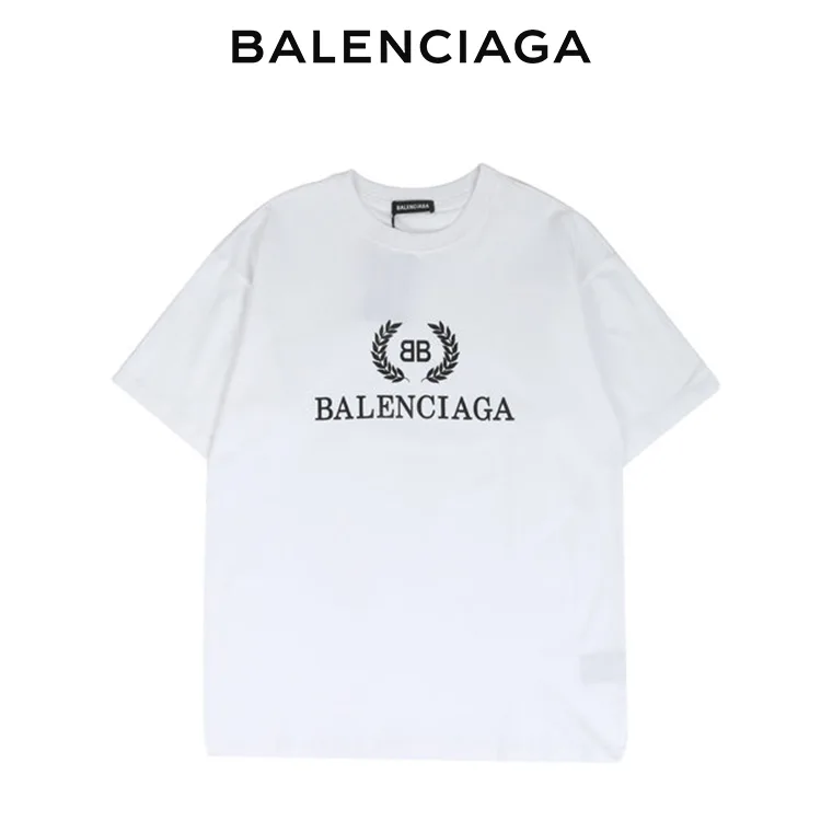 BALENCIAGA巴黎世家麥穗雙B字母印花男女短袖T恤