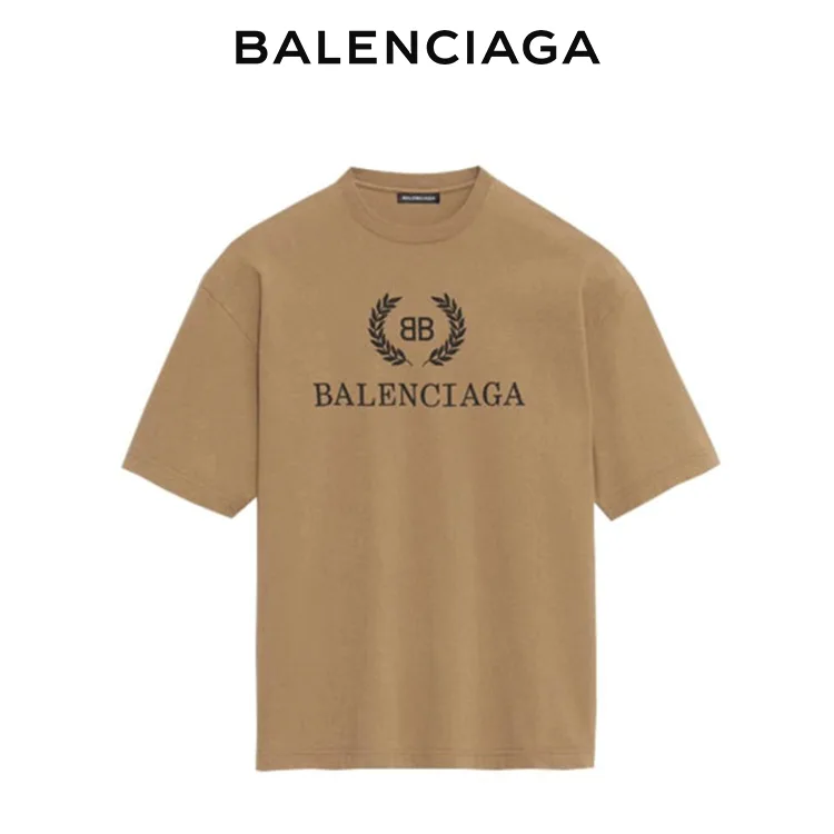 BALENCIAGA巴黎世家麥穗雙B字母印花男女短袖T恤