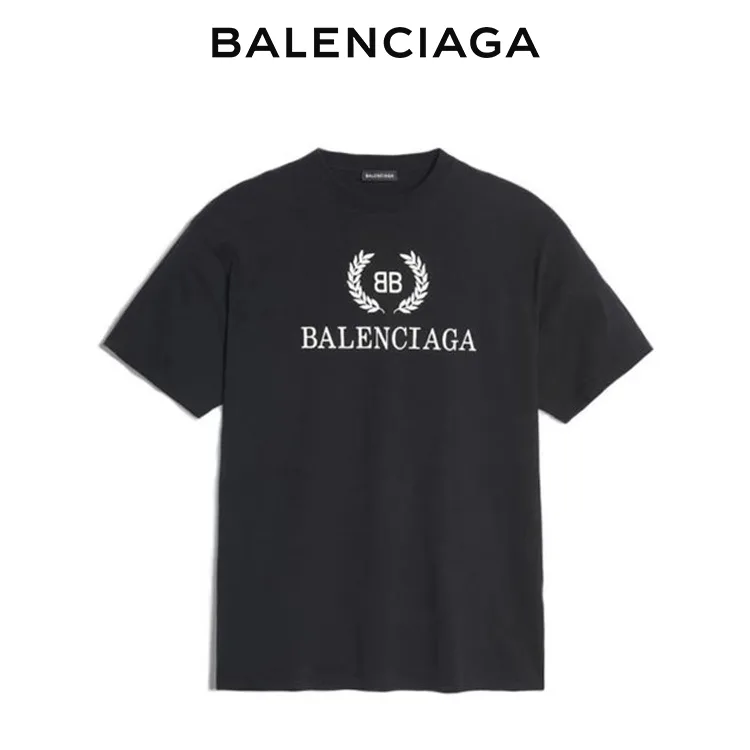 BALENCIAGA巴黎世家麥穗雙B字母印花男女短袖T恤