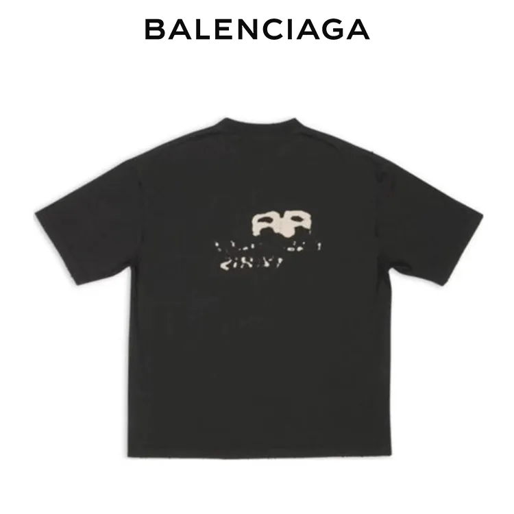 BALENCIAGA巴黎世家新款BB潑墨塗鴉字母LOGO短袖T恤