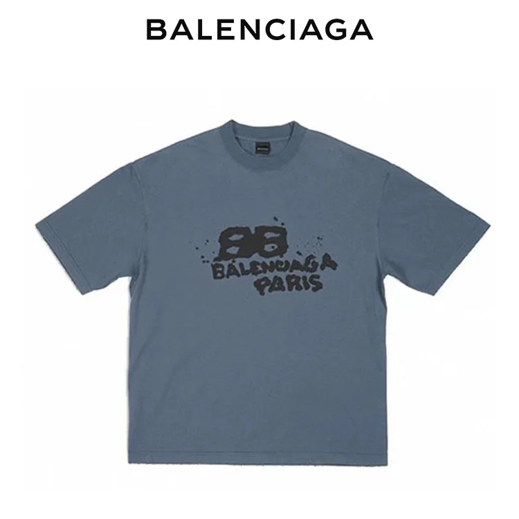 BALENCIAGA巴黎世家新款BB潑墨塗鴉字母LOGO短袖T恤