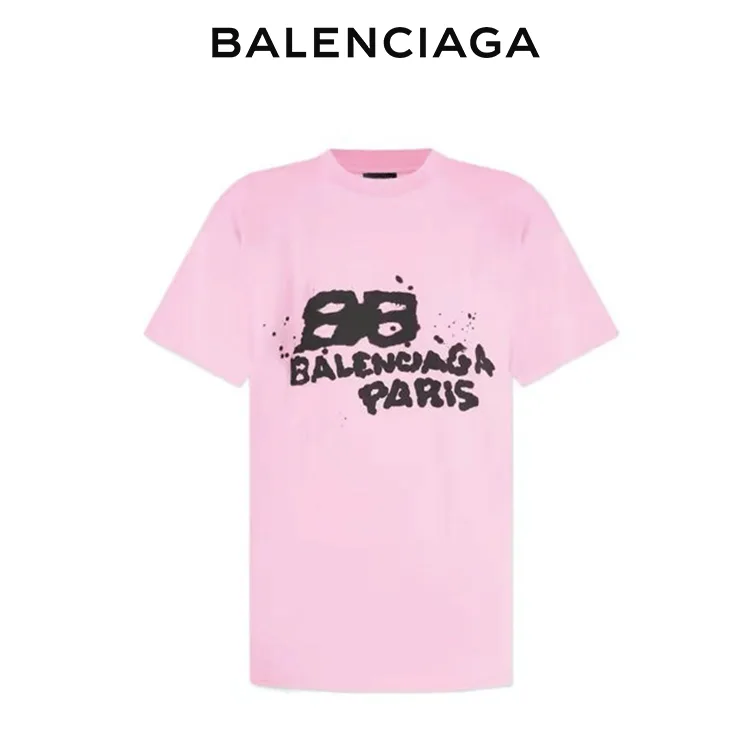 BALENCIAGA巴黎世家新款BB潑墨塗鴉字母LOGO短袖T恤