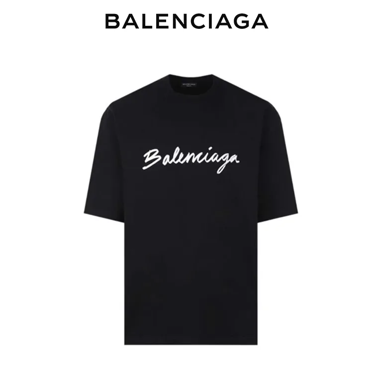 BALENCIAGA巴黎世家草字簽名LOGO圓領短袖T恤