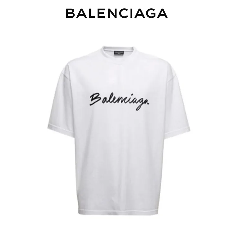 BALENCIAGA巴黎世家草字簽名LOGO圓領短袖T恤