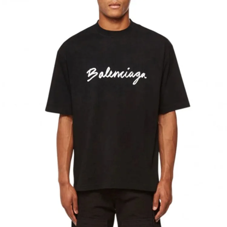 BALENCIAGA巴黎世家草字簽名LOGO圓領短袖T恤