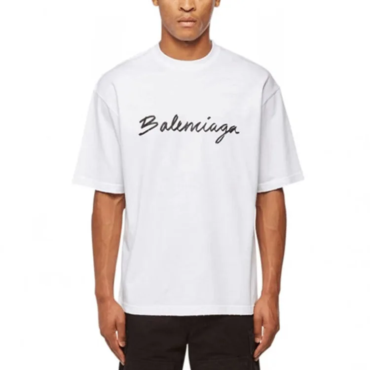 BALENCIAGA巴黎世家草字簽名LOGO圓領短袖T恤