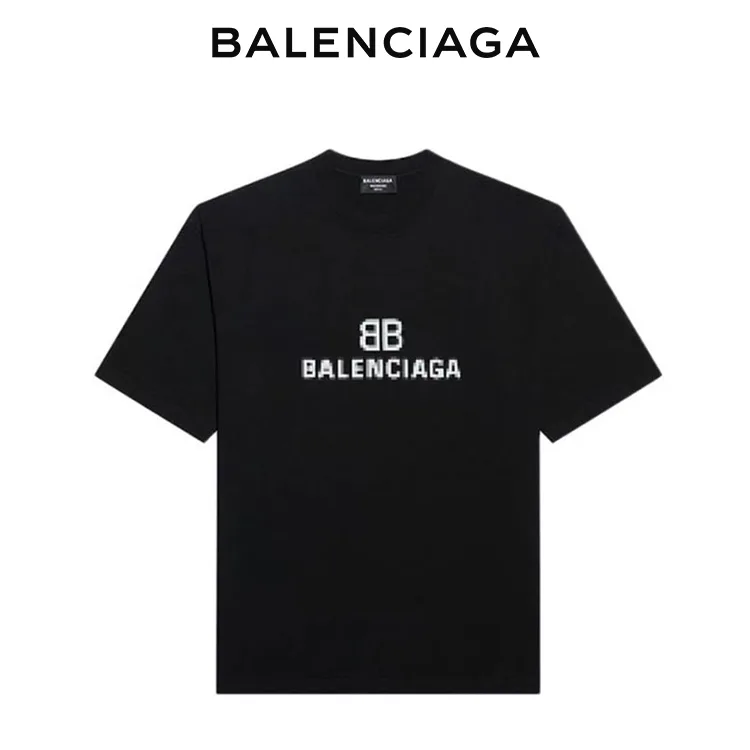 BALENCIAGA巴黎世家BB模糊馬賽克字母LOGO短袖T恤