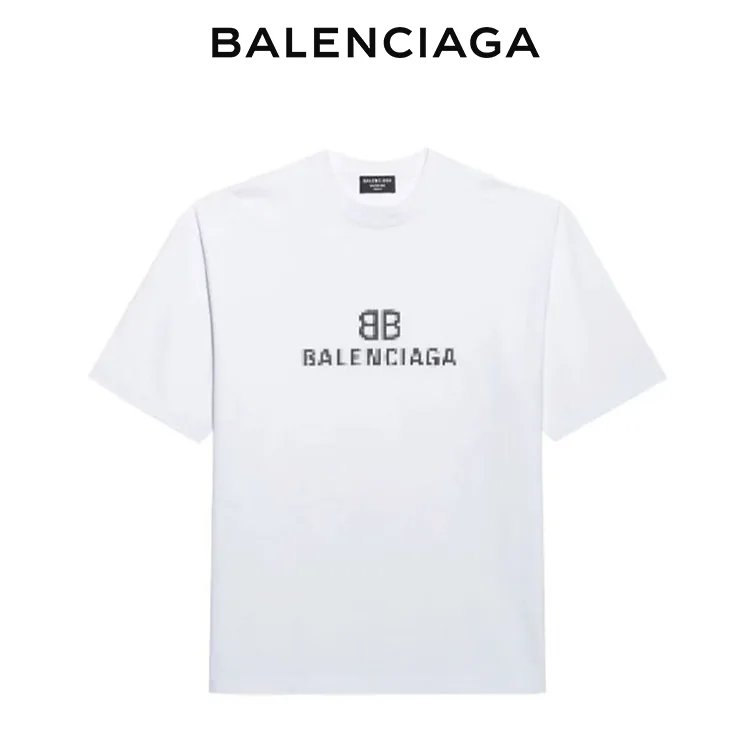 BALENCIAGA巴黎世家BB模糊馬賽克字母LOGO短袖T恤