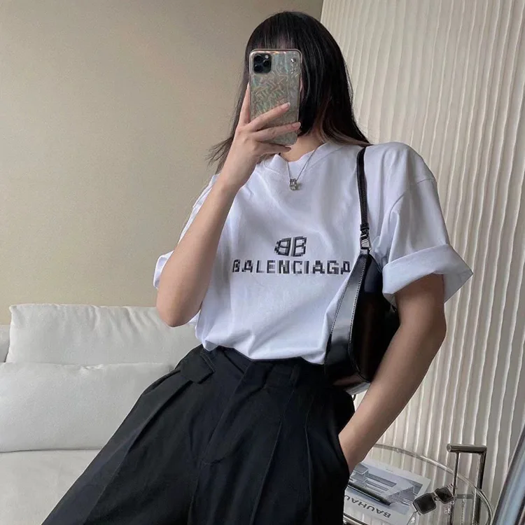 BALENCIAGA巴黎世家BB模糊馬賽克字母LOGO短袖T恤