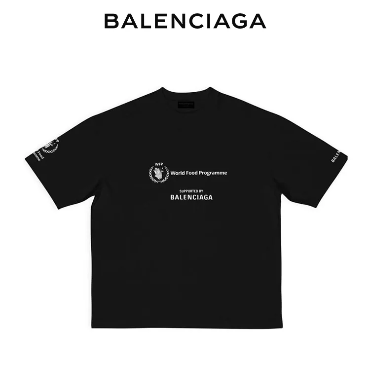 BALENCIAGA巴黎世家二代WFP慈善聯名世界糧食署麥穗印花字母短袖T恤