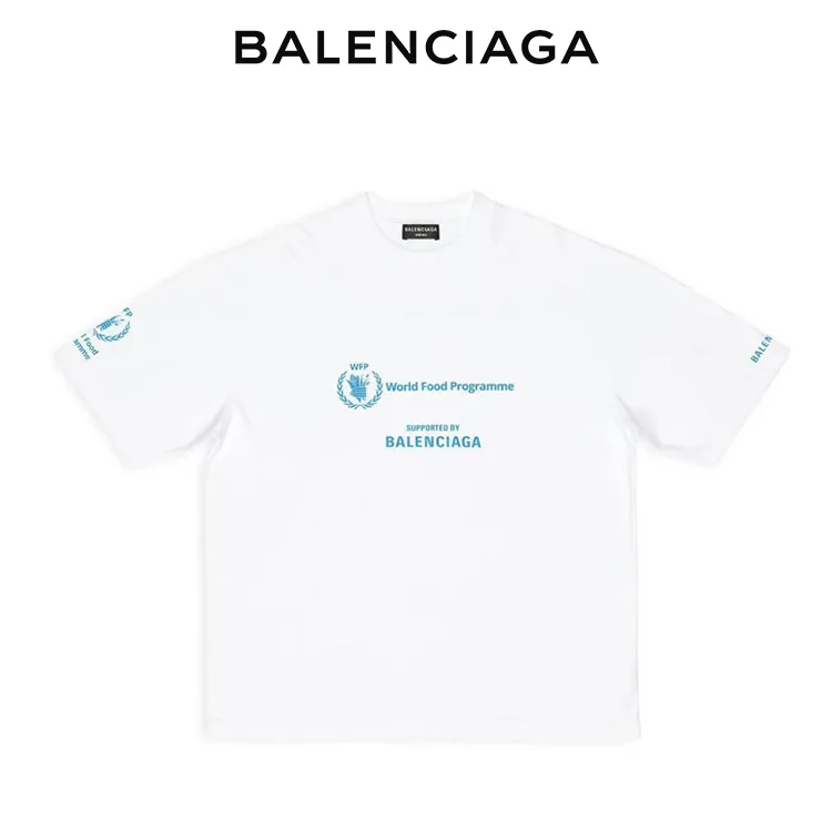 BALENCIAGA巴黎世家二代WFP慈善聯名世界糧食署麥穗印花字母短袖T恤