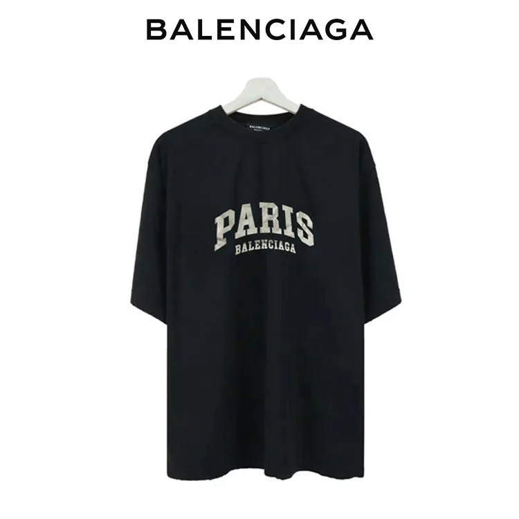 BALENCIAGA巴黎世家PARIS印花閃粉短袖T恤