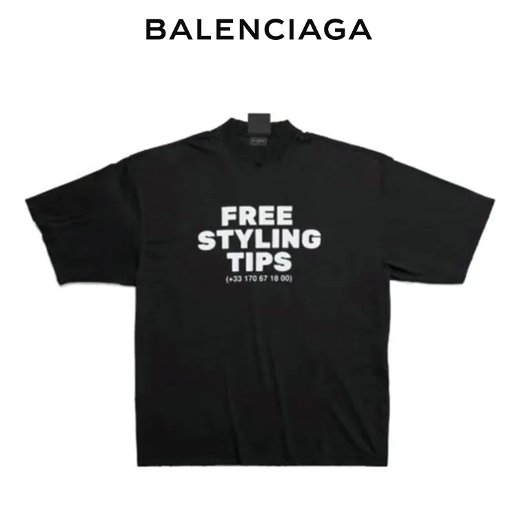 BALENCIAGA巴黎世家電話標語FREE STYLING TIPS黑色短袖T恤