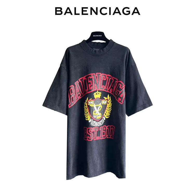 BALENCIAGA巴黎世家23ss 1917皇冠麥穗剪刀紅字短袖T恤