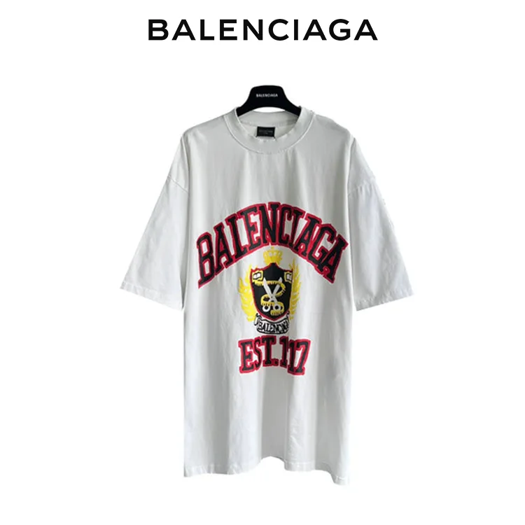 BALENCIAGA巴黎世家23ss 1917皇冠麥穗剪刀紅字短袖T恤