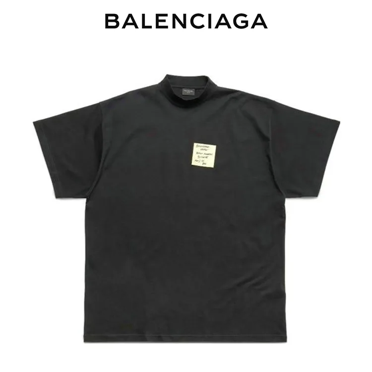 BALENCIAGA巴黎世家便利貼LOGO黑色短袖T恤