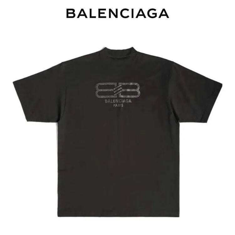 BALENCIAGA巴黎世家BB PARIS水鑽標識字母短袖T恤