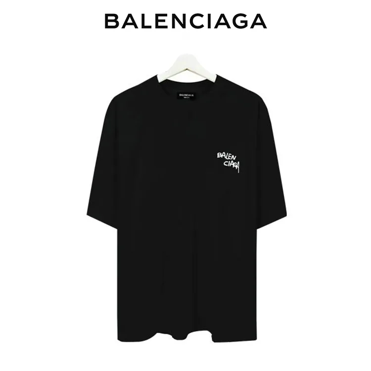 BALENCIAGA巴黎世家草簽LOGO字母短袖T恤