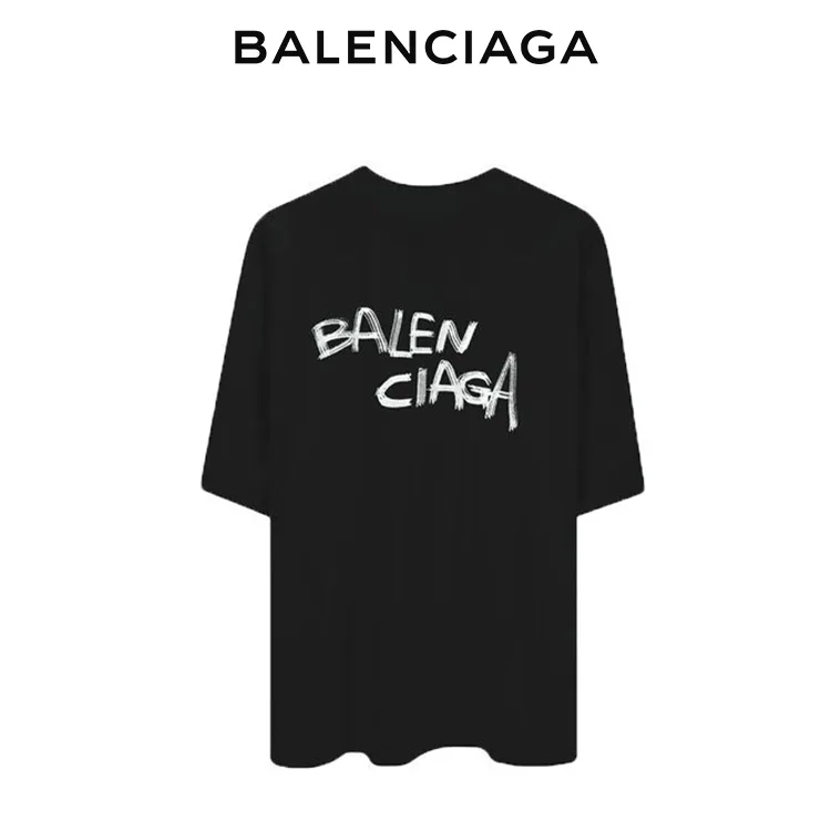 BALENCIAGA巴黎世家草簽LOGO字母短袖T恤