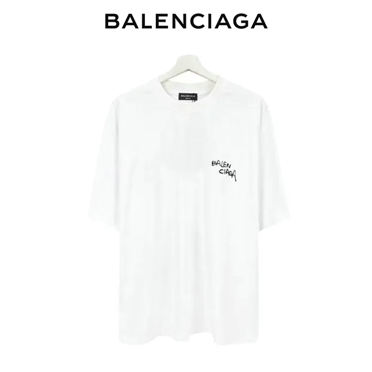 BALENCIAGA巴黎世家草簽LOGO字母短袖T恤