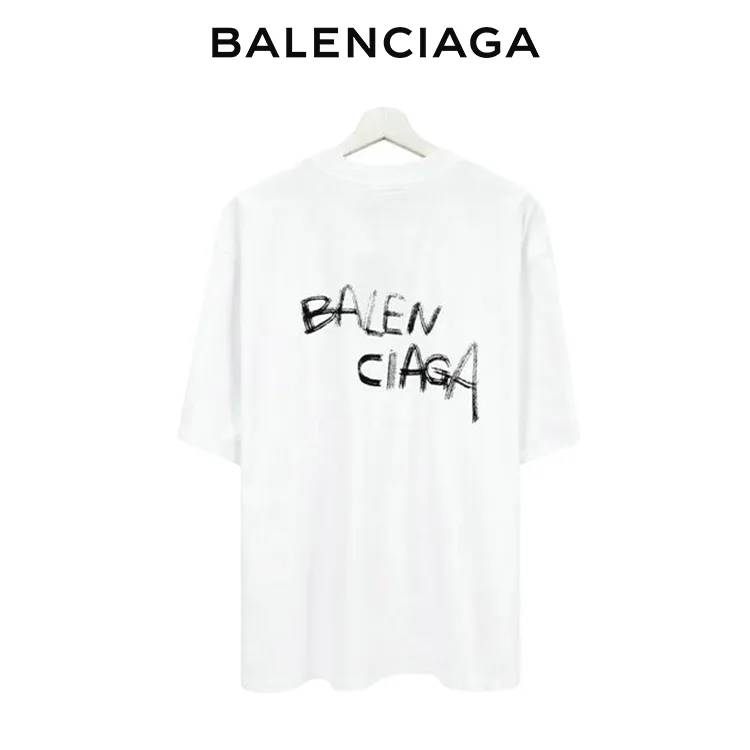 BALENCIAGA巴黎世家草簽LOGO字母短袖T恤