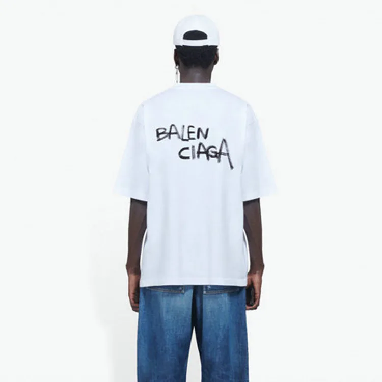 BALENCIAGA巴黎世家草簽LOGO字母短袖T恤