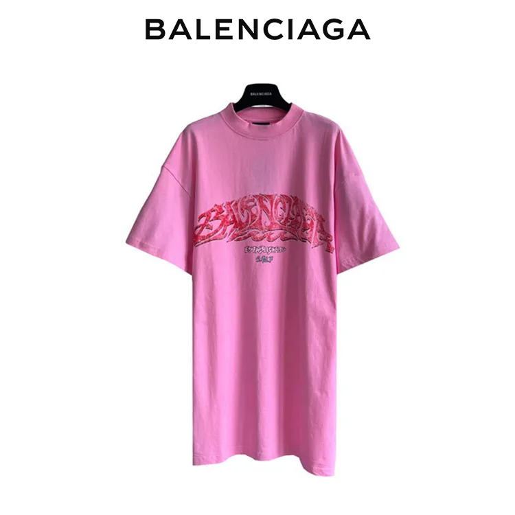 BALENCIAGA巴黎世家秀款時裝週梵文火焰LOGO短袖T恤