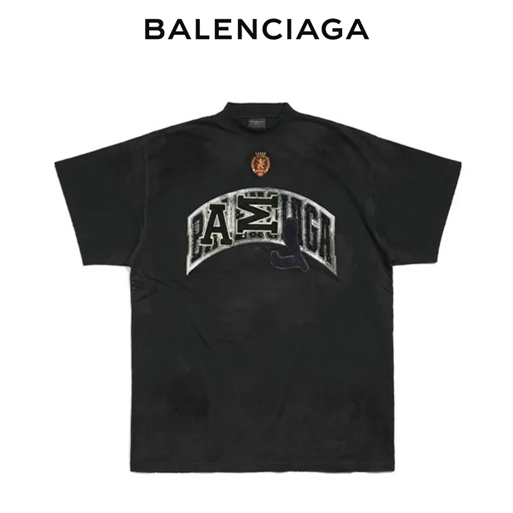 BALENCIAGA巴黎世家秀款曼聯刺繡做舊短袖T恤