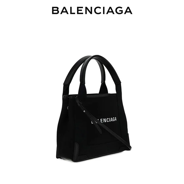 BALENCIAGA巴黎世家NAVY CABAS女士黑色帆布手提托特包