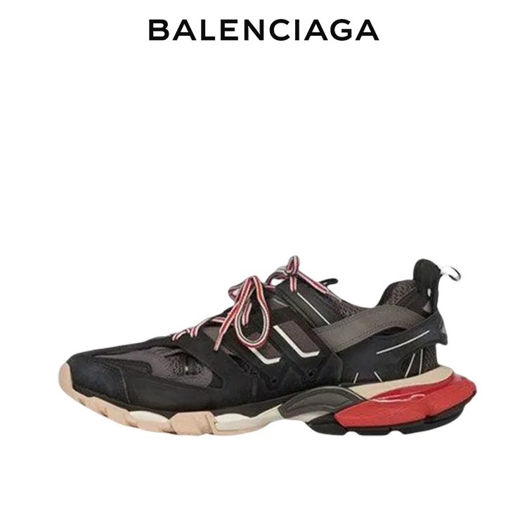 BALENCIAGA巴黎世家TRACK.3黑紅雙色尼龍網布運動鞋 男女同款