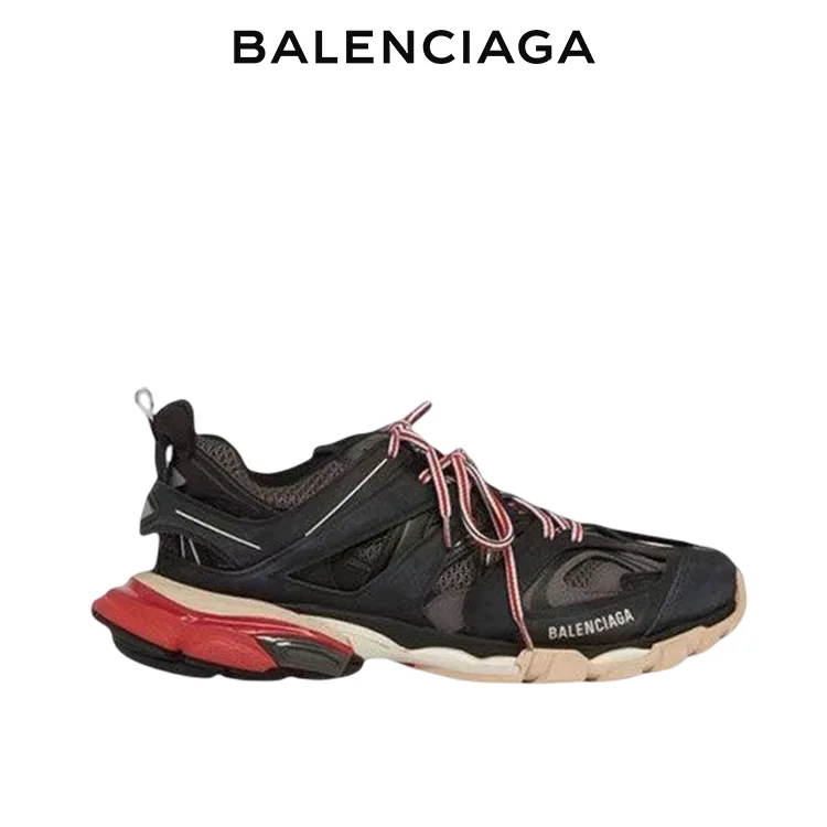 BALENCIAGA巴黎世家TRACK.3黑紅雙色尼龍網布運動鞋 男女同款