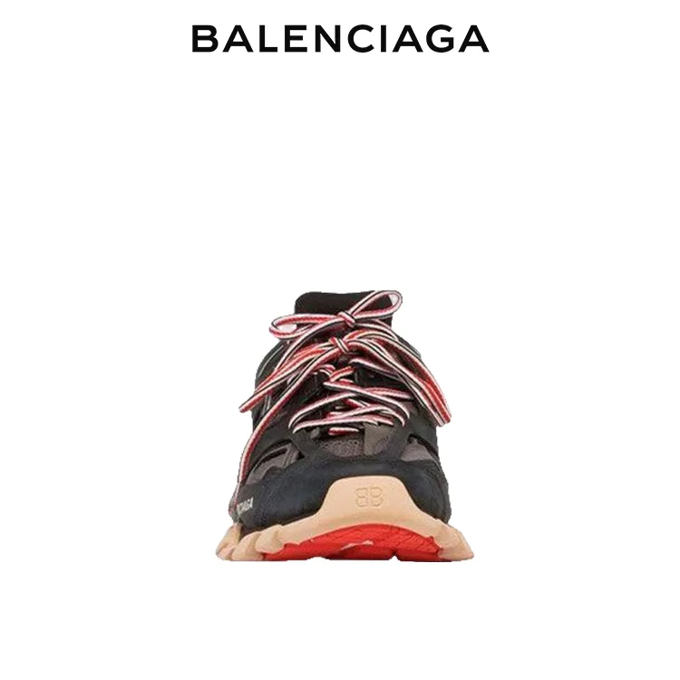 BALENCIAGA巴黎世家TRACK.3黑紅雙色尼龍網布運動鞋 男女同款