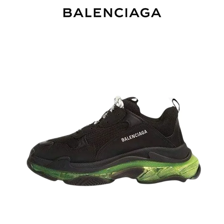 BALENCIAGA巴黎世家TRIPLE S CLEAR SOLE時尚運動老爹鞋 黑綠 男女同款