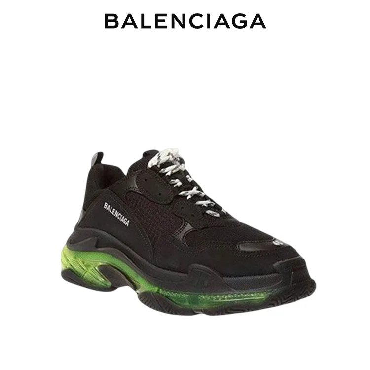 BALENCIAGA巴黎世家TRIPLE S CLEAR SOLE時尚運動老爹鞋 黑綠 男女同款