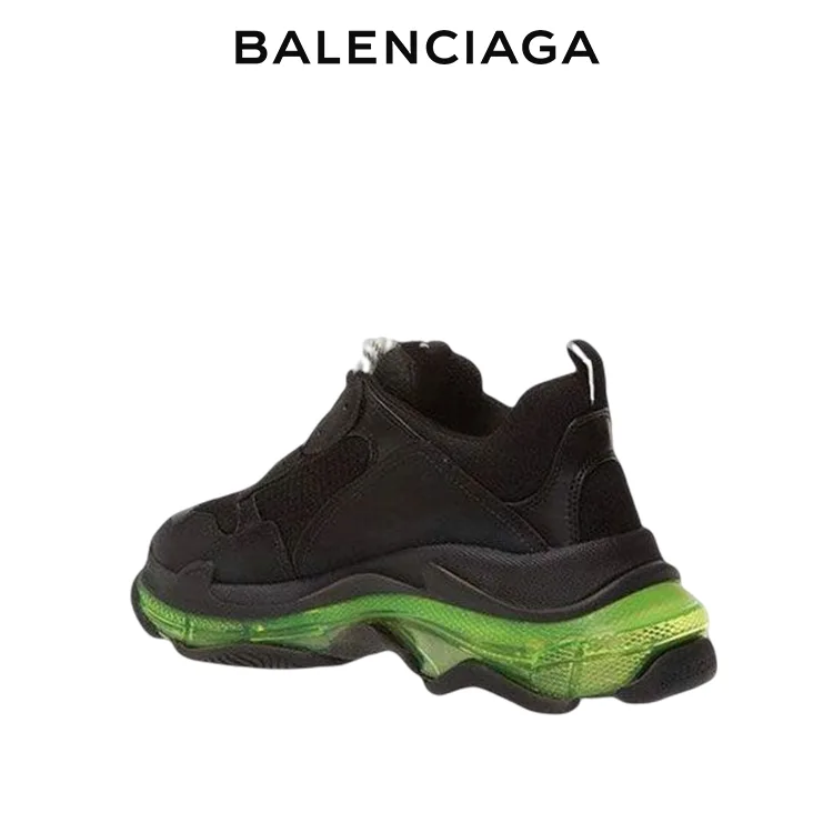 BALENCIAGA巴黎世家TRIPLE S CLEAR SOLE時尚運動老爹鞋 黑綠 男女同款