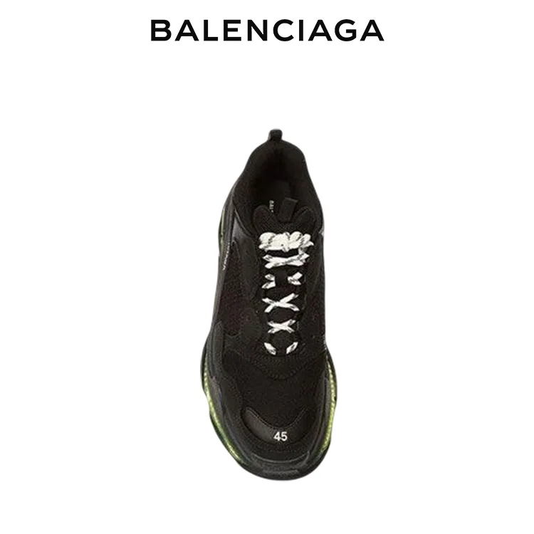 BALENCIAGA巴黎世家TRIPLE S CLEAR SOLE時尚運動老爹鞋 黑綠 男女同款