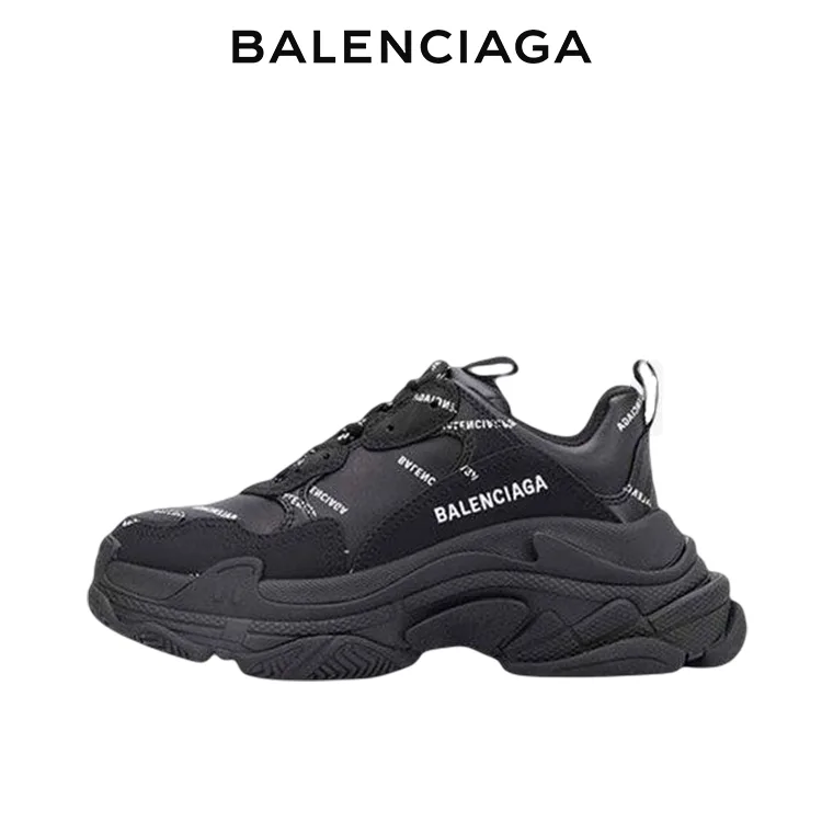 BALENCIAGA巴黎世家TRIPLE S ALLOVER LOGO黑色老爹鞋 男女同款