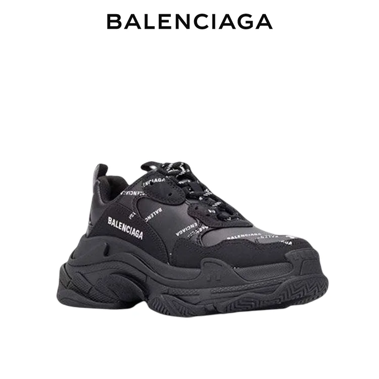 BALENCIAGA巴黎世家TRIPLE S ALLOVER LOGO黑色老爹鞋 男女同款