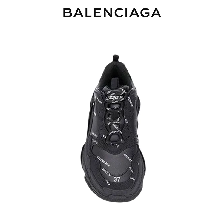 BALENCIAGA巴黎世家TRIPLE S ALLOVER LOGO黑色老爹鞋 男女同款