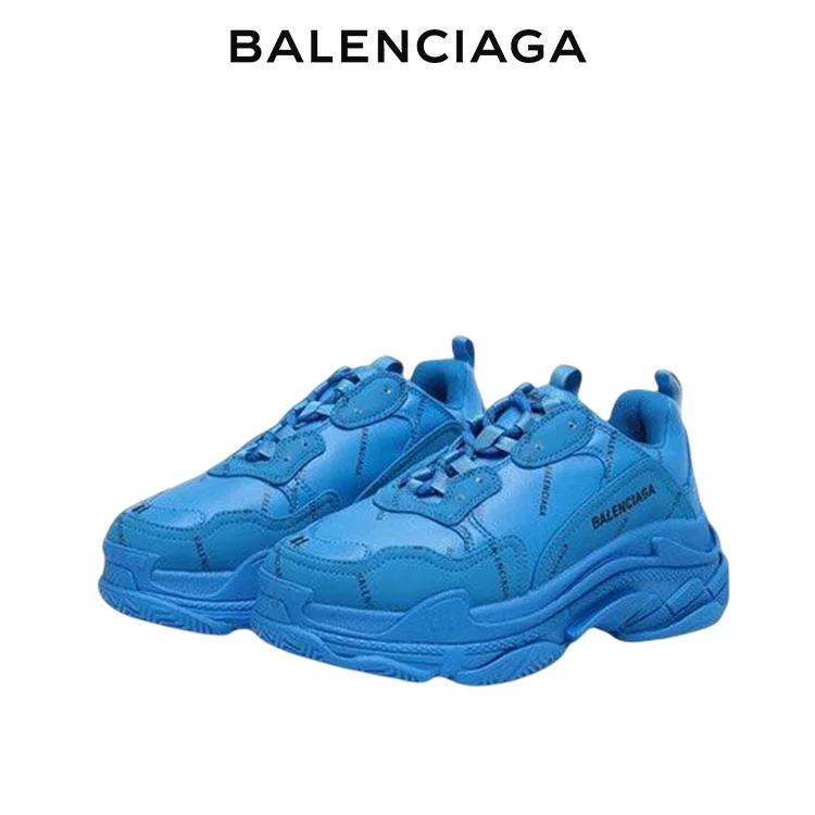 BALENCIAGA巴黎世家TRIPLE S ALLOVER LOGO老爹鞋 藍色 男女同款